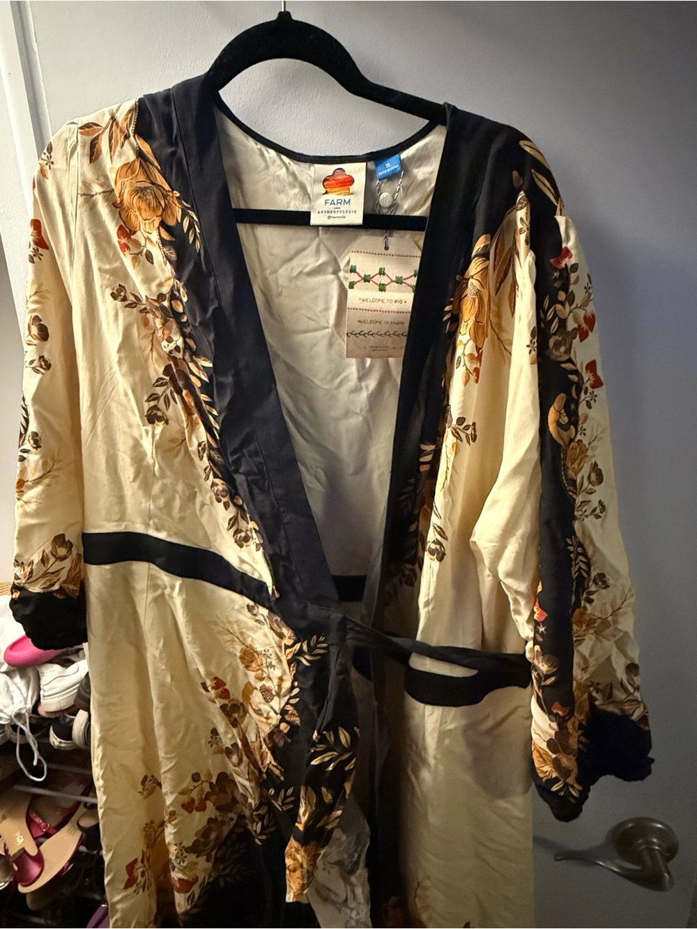 Anthropologie Farm Rio Cream and Black Floral Wrap High-Low Dress - Picture 5 of 5